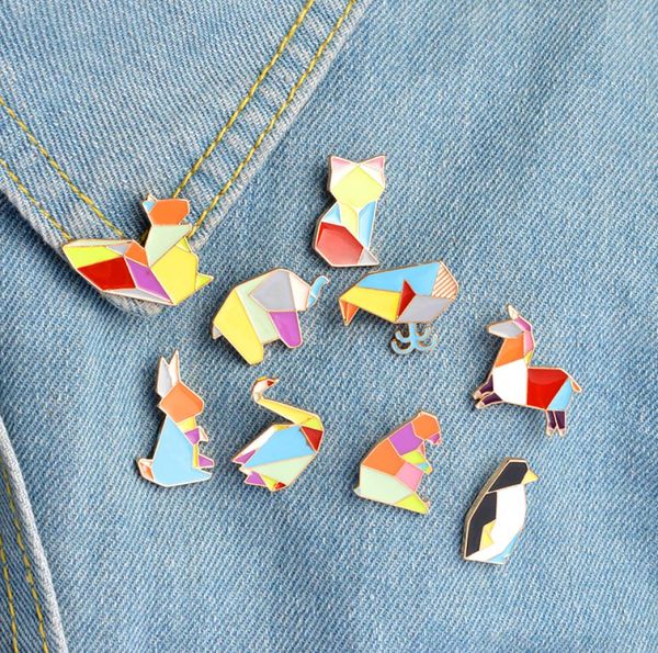 

origami animal lapel pin enamel pins elephant rabbit bunny brooches bear squirrel whale penguin fox design5456965, Gray