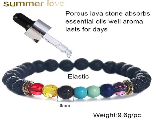 

6mm natural black lava stone beads bracelets diffuser elastic bracelet volcanic rock beaded hand strings yoga 7 chakra womne men b8795862