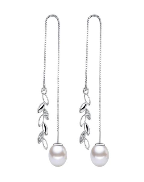 

whole fashion studs leaf zircon pearls kpop 925 sterling silver tassel pendant drop long ear line earrings for women ys1518054747, Golden;silver