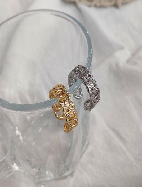 

bling cubic zirconia rings for women men gold silver color cuban link chain open adjustable rings luxury wedding jewelry gift2349951, Slivery;golden