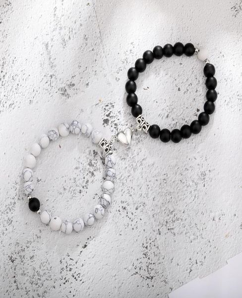 

2pcsset magnetic distance bead bracelet couple minimalist heart lovers matching friendship bracelets for women1568782, Black