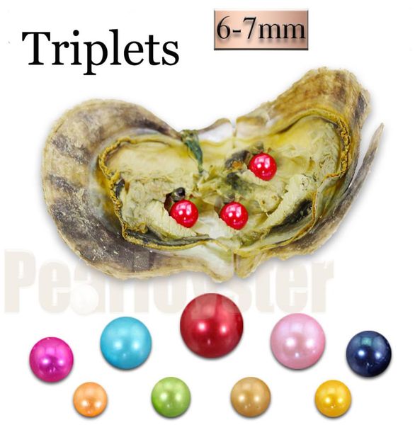 

30pcs of mix 25 colors triplets pearl individual vacuum package 67mm saltwater round akoya pearl oyster1078614, White