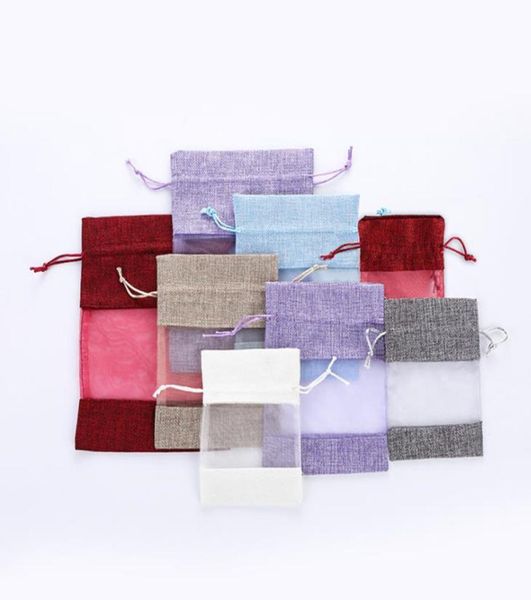 

clear window jute gift bag 5quotx7quot burlap party favor sack bag linen jute drawstring pouch organza jewelry gift candy bag1485873, Pink;blue