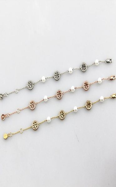 

luxury designer charm bracelets stainless steel brand style crystal pearl link bracelet jewelry for wedding party6565513, Golden;silver