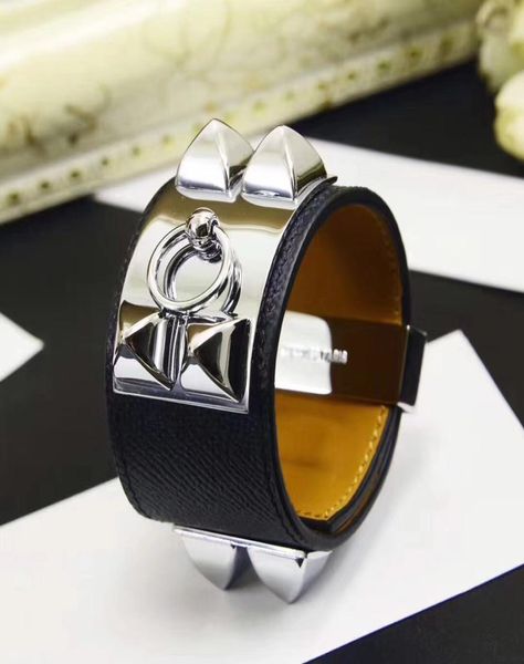 

designer bracelet cross stripe leather cuffs bracelet four nail width surface friendship mens bracelets h bangles jewelry7904373, Black
