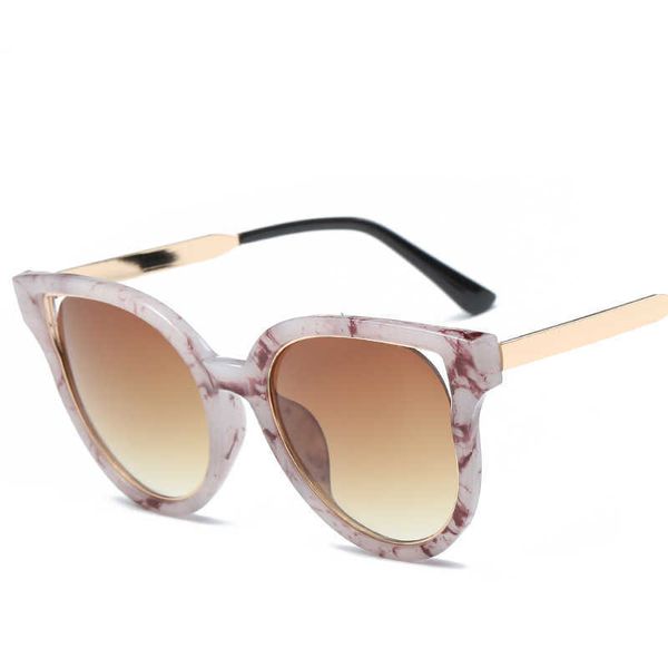 

1554 new fashion cat's eye large frame hollow metal sunglasses, White;black