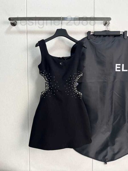 

basic & casual dresses designer 23 summer new celebrity style elegant and beaded water diamond triangle logo open waist tank dress 0msl, Black;gray