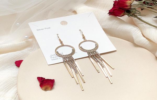 

european and american new exaggerated round earrings hollow out diamond earrings women039s long metal tassel earrings fashion4386040, Golden
