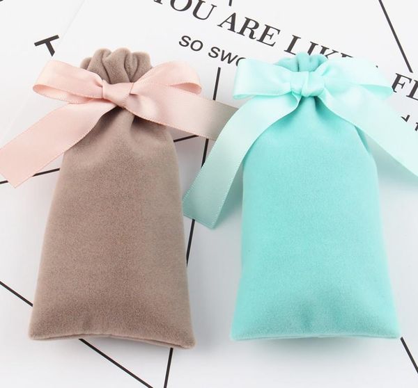 

slim velvet gift bags with satin drawstring bow tie cosmetic lipstick storage packaging pouches boutique retail shop packing bags4411326, Pink;blue