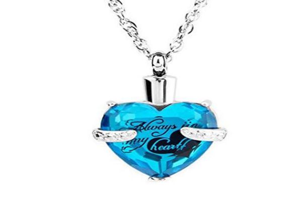 

whole custom gem heart heart march birthstone funeral cremation ashes box necklace pendant fashion jewelry3935496, Silver