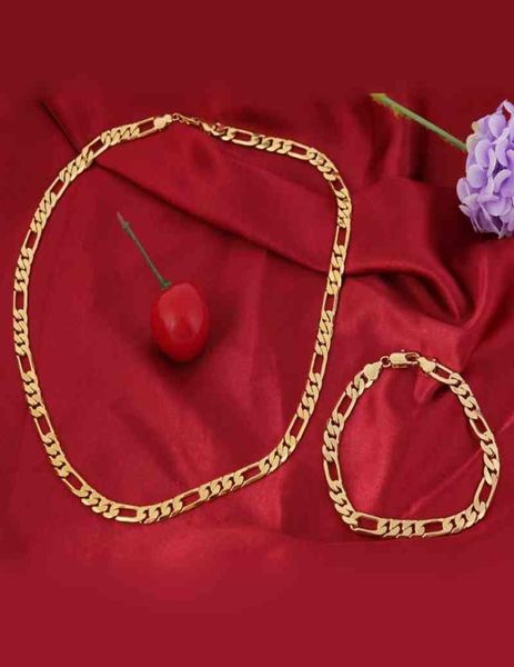 

24k yellow gold filled mens nickel set of figaro chain necklace bracelet3365579, Silver