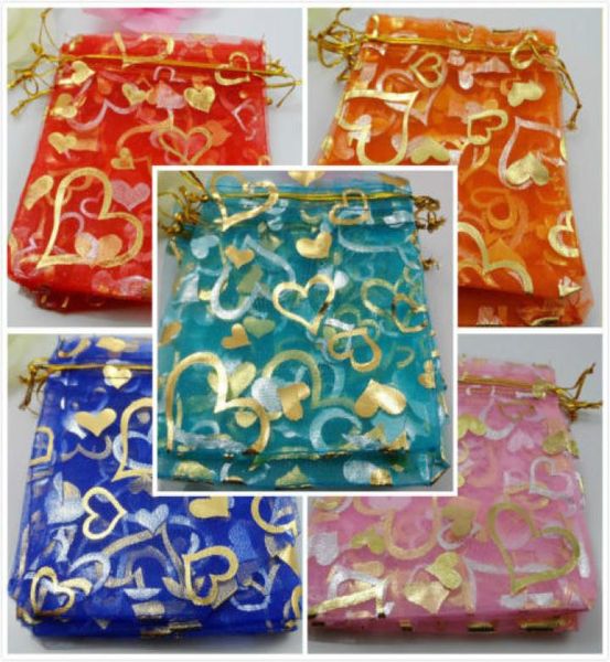 

ship 100pcs organza jewelry packing pouch wedding favor heart gift bags 12x10cm2748625, Pink;blue