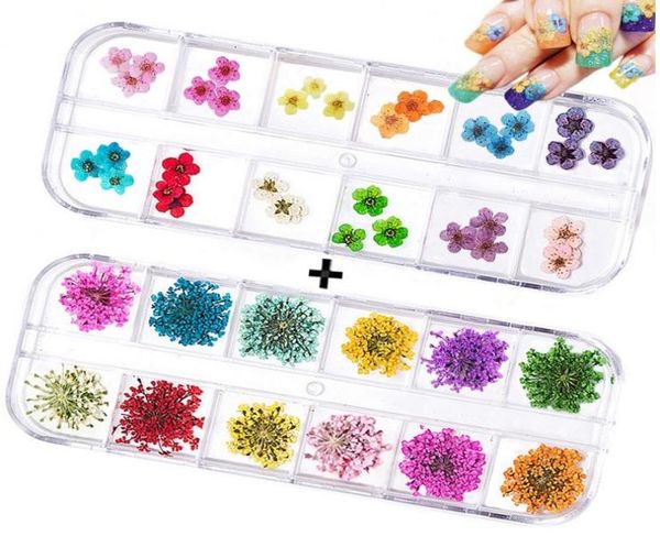 

nail dried flowers 3d dry flowers nail art stickers decoration mini real natural nail supplies tips manicure decor2631999, Silver;gold