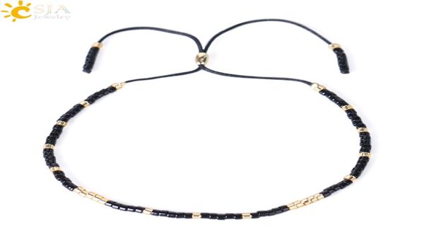 

csja any wrist size mini crystal seed beads bohemia charm bracelet black miyuki delica pulseira feminina lover fashion jewelry 9563072
