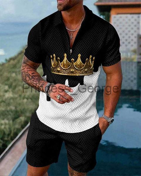 

men's tracksuits 2023 summer fashion men solid color polo shirt set 2 piece suit casual tracksuits business short sleeve male fitness c, Gray