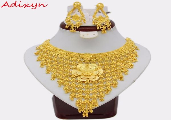 

adixyn big flowers necklaceearrings jewelry set for women gold colorcopper ethiopian arabic india wedding gifts c181227017843314, Silver