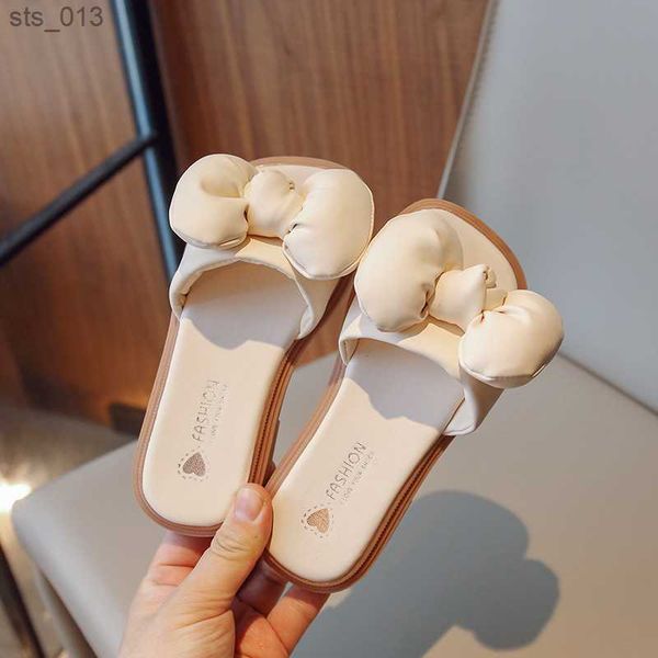 

girls slippers large bow tie solid color open toe kids breathable summer new 2023 children' casual indoor and outdoor shoes new l23051, Black;grey