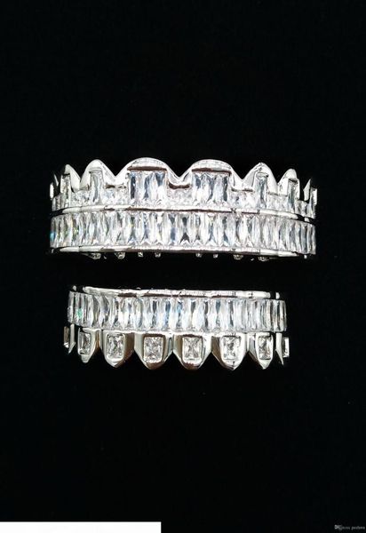 

personalized white gold cz cubic zirconia teeth grills hip hop vampire bling fang grillz iced out full diamond tooth cap mens wo4504709, Black