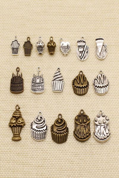 

60 pieces hand made jewelry accessories parts happy birthday celebration cake cupcake hj0994671473, Bronze;silver