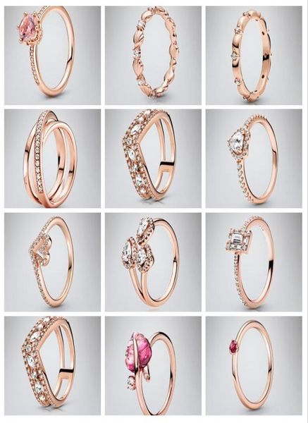 

rose gold lovers ring cz diamond jewelry for pandora 925 sterling silver sparkling ed lines women rings with ori8535389