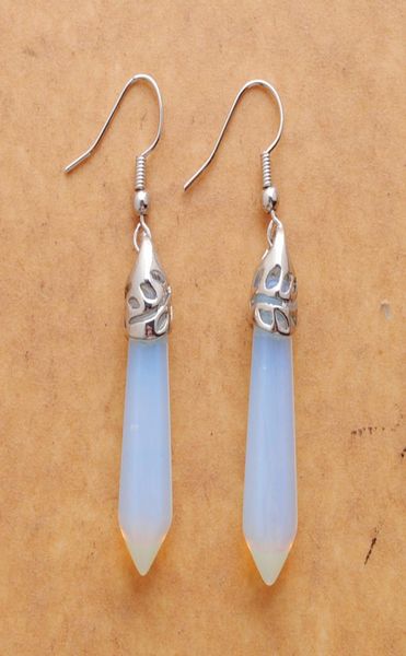 

wojiaer natural white opalite gem stone dangle earrings hexagonal pointed reiki chakra beads for women jewelry r30676269706, Silver