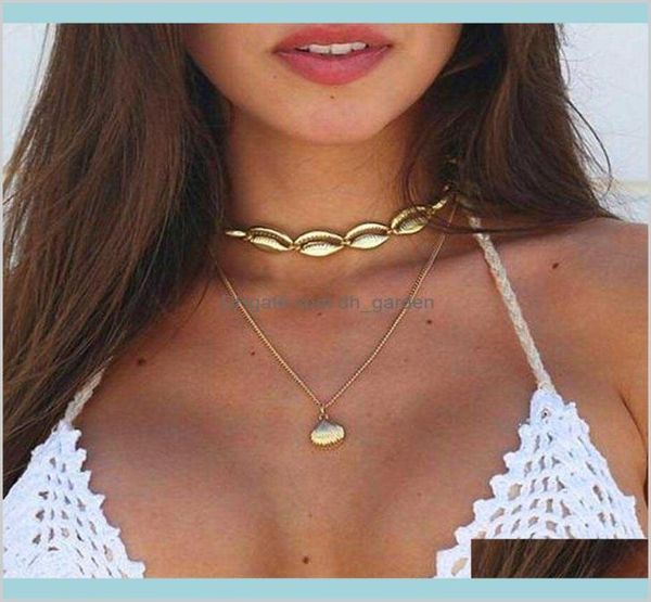 

pendants jewelry vintage creative multilayer shell necklace chokers simple geometric beach scallop pendant gold plated alloy chain3364340, Golden;silver