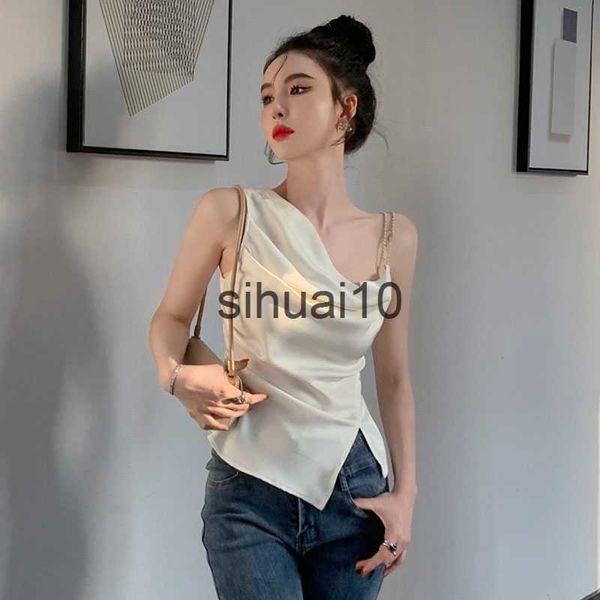 

women's t-shirt slim fit women's t-shirt summer casual solid sleeveless 2023 new tees female korean style clothes backless t shirt, White