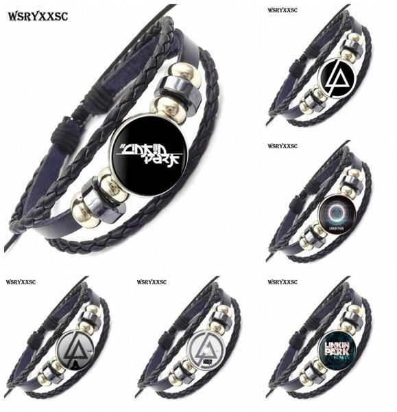 

vintage cabochon colorful collar black leather bracelet bangle for women wedding american linkin park logo9711493, Golden;silver