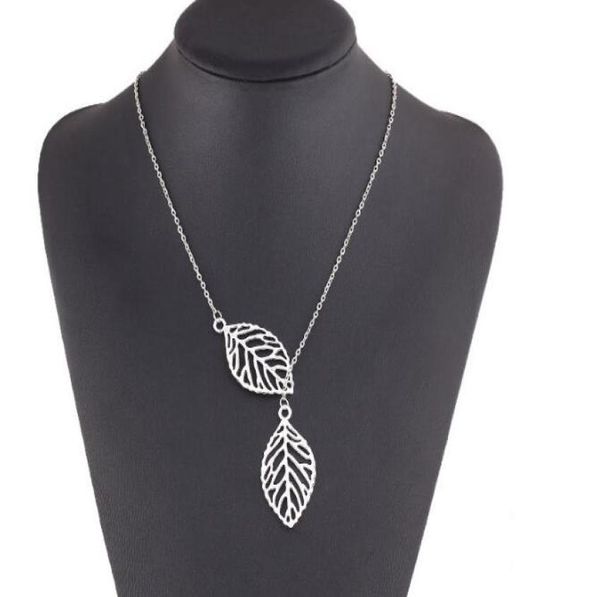 

fashionpunk gold hollow two leaf leaves pendant necklace clavicle chain simple european new fashion charm jewelry women christmas4774388, Silver