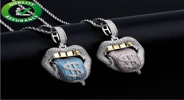 

women mens jewelry iced out pendant hip hop luxury designer necklace bling diamond exaggerated big mouth with dollar tongue out fa9969924, Silver