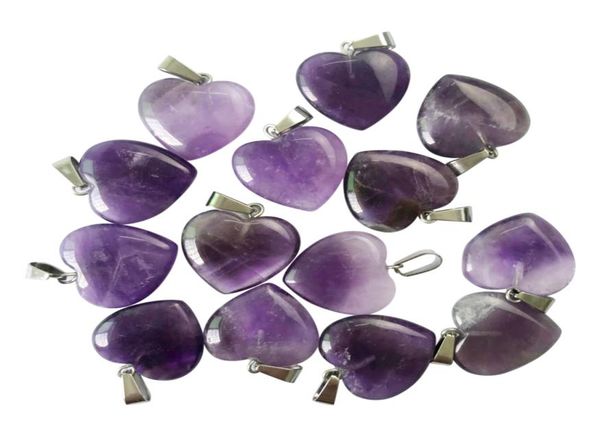 

whole good quality natural amethyst stone heartshaped pendant jewelry earring necklace pendant fashion charm 50pcslot6555737, Silver