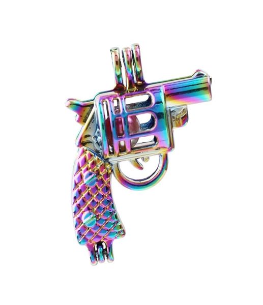 

rainbow color mini gun pearl cage pendant for aromatherapy perfume diffuser lockets essential oil necklace making8971168, Silver