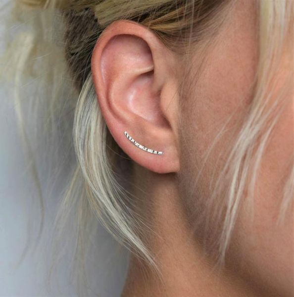 

februaryfrost brand designer 925 sterling silver earrings ear crawlers wedding jewelry trendy geometric ear crawlers stud earring 3903309, Golden;silver