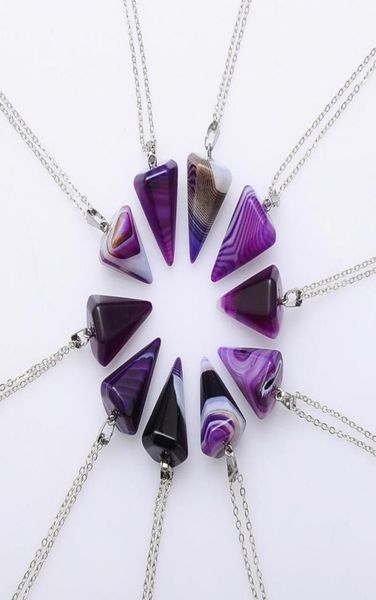

natural stone pendant necklace quartz agate choker necklace hexagonal pendulum taper soul swing bullet crystal necklace8716452, Silver
