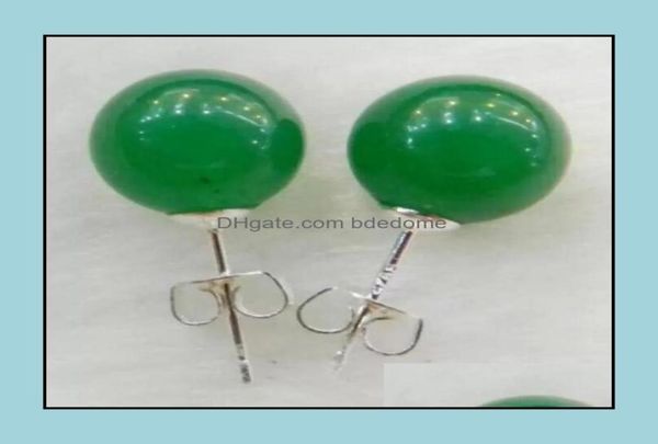 

stud earrings jewelry genuine 10mm natural green jadeite jade 925 solid sier aaa drop delivery 2021 jpvfw5033529, Golden;silver