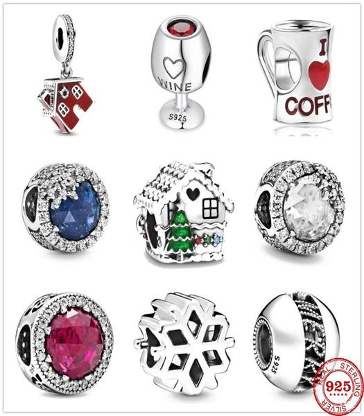 

new 925 sterling silver christmas charm wine coffee snowflake house bead fit original bracelet diy women jewelry 20201688867, Blue;slivery