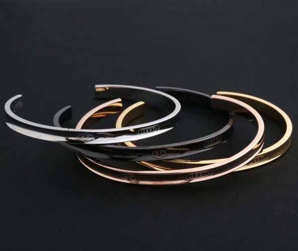 

europe america fashion style lady women titanium steel engraved t letter open bangle bracelet 4 color4361957, Black