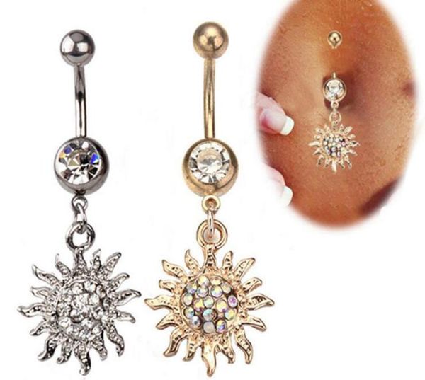 

whole surgical steel crystal navel ring electroplated sun flame body piercing jewelry 7372813, Silver