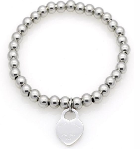 

silvergold color heart brand heart rhinestone bead stretch style plated 925 silver color bangle brcelet barcelets letter bracelet8391599, Black