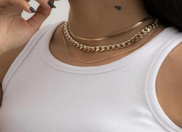 

jshine punk layered link flat round chain necklace women gold silver color choker curb chunky men jewelry chokers2930631, Golden;silver