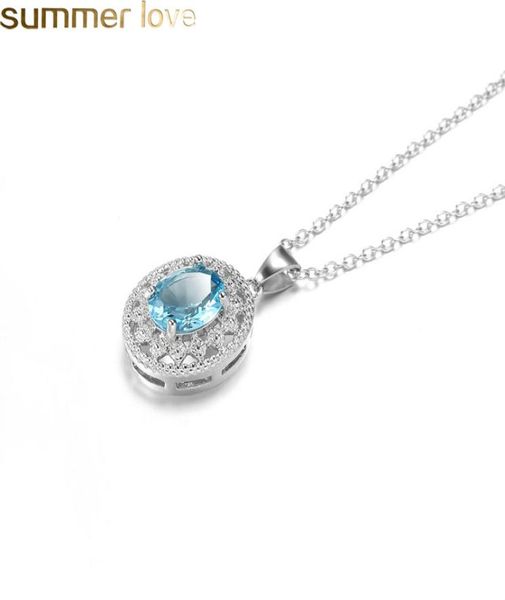 

fashion blue crystal rhinestone pendant necklace simulated gemstone pendant choker necklace for women girls whole jewelry4916227, Silver
