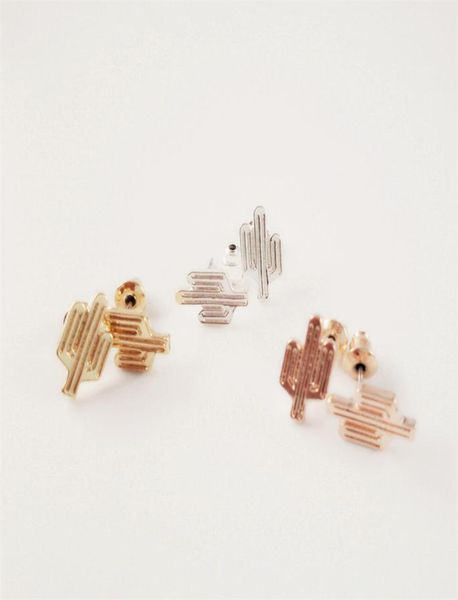 

fashion the latest elements cactus stud earrings solid plant stud earring for women whole1110867, Golden;silver