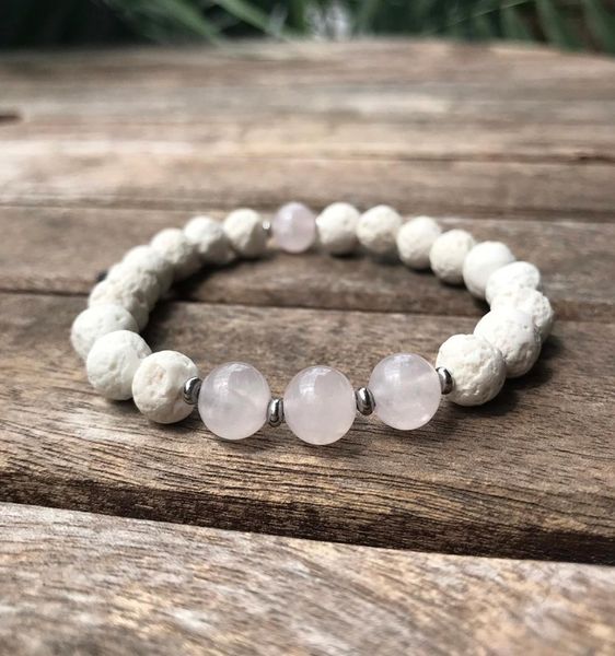 

mg0915 8 mm white lava stone energy bracelet natural rose quartz womens bracelet heart chakra meditation jewelry1541769, Black