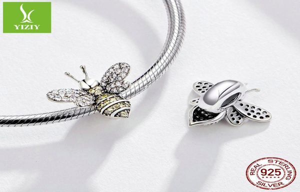 

silver charm original cute animal small bee s925 pure silver beads fashion beaded bracelet jewelry accessories2798067, Golden;silver