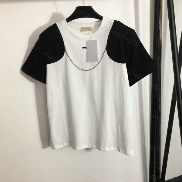 

23ss womens t-shirt womens designer clothing tee round neck pure cotton chain embellished black and white color short-sleeved t-shirt womens