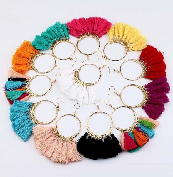 

bohemian statement tassel earrings for women vintage round long drop earrings wedding party bridal fringed jewelry gift 16 colors3741608, Silver