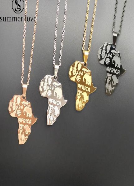 

4 colors africa map pendant necklace for women men ethiopian jewelry fashion stainless steel animal map hip hop necklaces gifts5122501, Silver