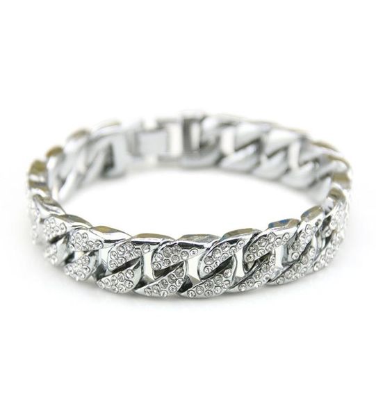 

exaggerated heavy full rhinestone link chain bling bracelet gifts hip hop rap empire personality mens punk bracelet jewelry9591707, Black