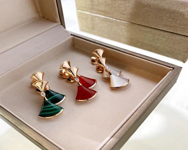 

s925 silver stud earring with malachite and red agate and white shell for womem wedding jewelry gift ps36775683000, Golden