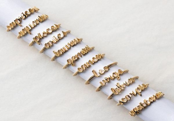 

simple twelve constellations letter band rings charm open rings for women party finger rings jewelry lovely girls gold midi ring1840994, Silver